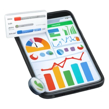 smartphone showing a website dashboard with charts sticker