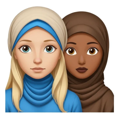 white girl with long blonde hair, blue eyes, tattoos, a septum nose piercing, and a dark skinned woman in a hijab with brown eyes sticker