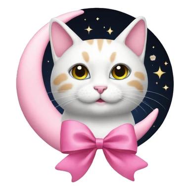 cat on moon with pink bow sticker