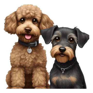 Brown toy poodle and black mini schnauzer looking happy  sticker