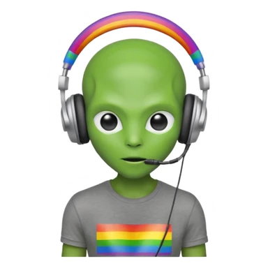 Alien with headphones with background of a gay flag sticker
