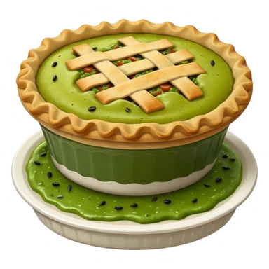 Pie on top of green sauce sticker