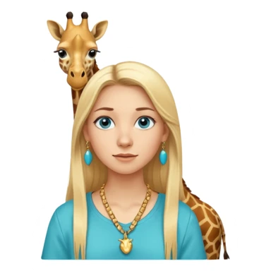 Swedish girl blonde long straigt hair blue eyes turqoise shirt gold earings girrafe necklace gold small sticker