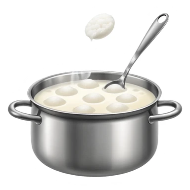 stainless steel pot with boiling clear water and floating glutinous rice flour balls sticker