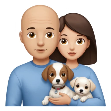 Bald guy with brunette girl and white puppy sticker