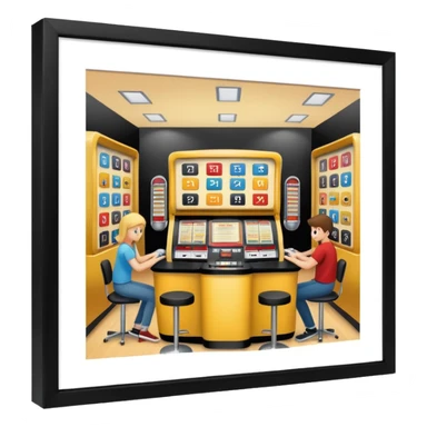 Birdseye view of large study space with students working separately add students add a jukebox sticker