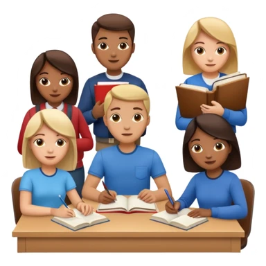 group of students studying at a desk sticker