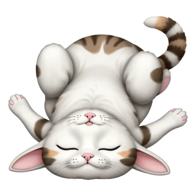 grey and white small cat eyes closed lying down upside down with paws stretched out straight in different directions sticker