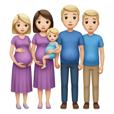 I want a couple. The wife is pregnant. Both the husband hand wife family are stand behind them. No kids sticker