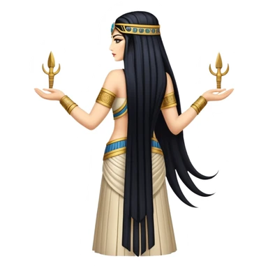 back view of Anunnaki goddess Inanna with long flowing black hair and Mesopotamian cuneiform symbols on her royal attire sticker