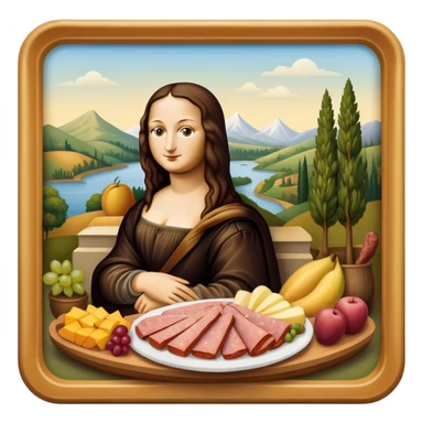  gorh mona lisa with SPAM MEAT charcuterie and fruit tray renaissance landscape sticker
