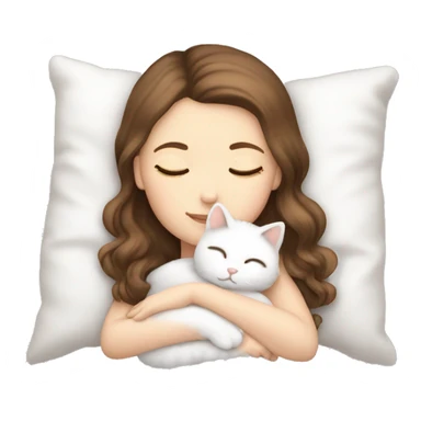 White girl brown hair sleeping with white kitty sticker
