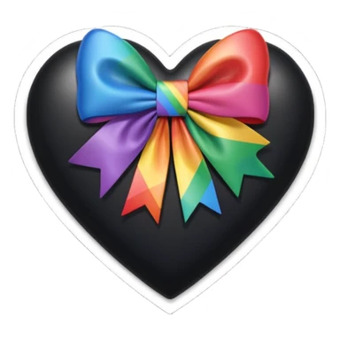 glossy patchwork black heart with a rainbow bow and heart pattern on the bow sticker
