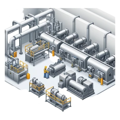 production hall with machines and assembly line sticker