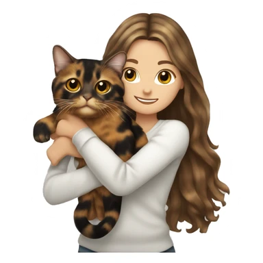 Tortoiseshell cat being held by a white girl with long wavy brown hair  sticker