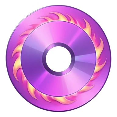 A minimalist CD disc with subtle pink flames, glowing effect, with a purple glow sticker