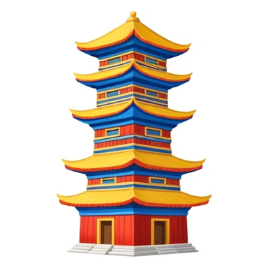 Dong minority drum tower wooden building, simplified emoji style with bold outlines and bright colors, cartoon style traditional wooden tower sticker