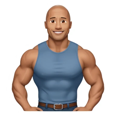 Illustrate Dwayne Johnson in a fitted shirt, muscular build & confident smile sticker