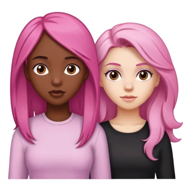 a black girl with dark brown hair next to a white girl with pink hair and a white girl with brown hair sticker