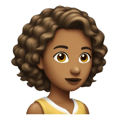 Chica con cabello castaño oscuro ondulado, blanca y con estañas largas sticker