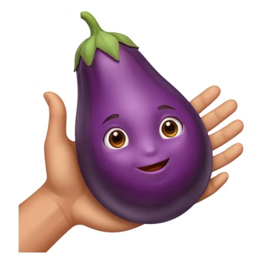 Hand squeezing an eggplant sticker
