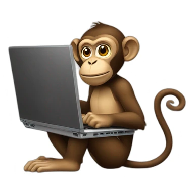 The monkey is working on a laptop sticker