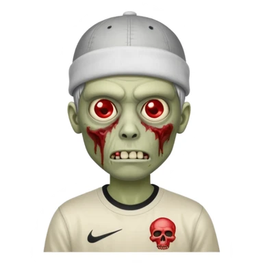 a zombie with the edgar hair cut chrome hearts shirt, one red eye and a nike skully on his head sticker