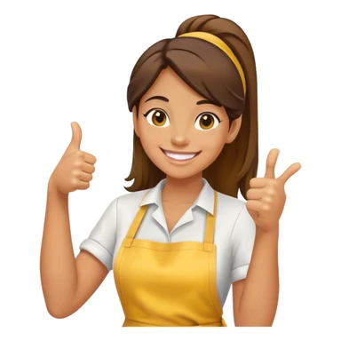 girl 25 years old smiling in a yellow apron gives a thumbs up sticker