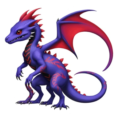 Rare warm-colored exotic gloomy tropical edgy cute epic aesthetic spooky indigo purple white black red gothic colorful Salandit-charmeleon-sergal-species-Fakemon-hybrid-creature, with tribal tattoo markings, full body sticker