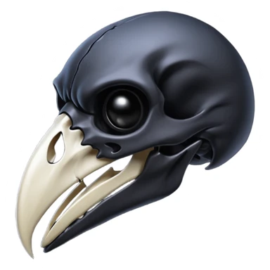 Raven skull with sharp beak, dark gothic emoji, polished bone texture, iOS style sticker