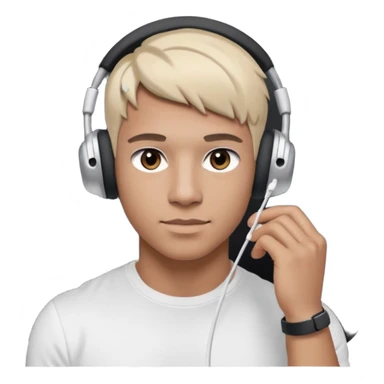 парень диджей накаченный молодой с диджейский пультом красивый парень со светлыми волосами и черно кориченывыми глазамами и в наушниках apple airpods белых, в черной футболке  sticker