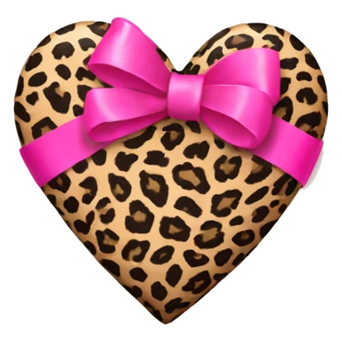Leopard print heart with pink bow wrapped around sticker