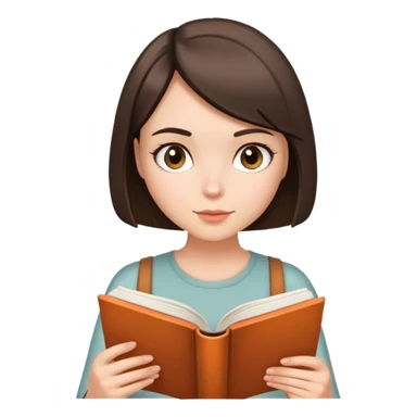 A brunette girl with a bob hairstyle reading a book Burgundy sticker