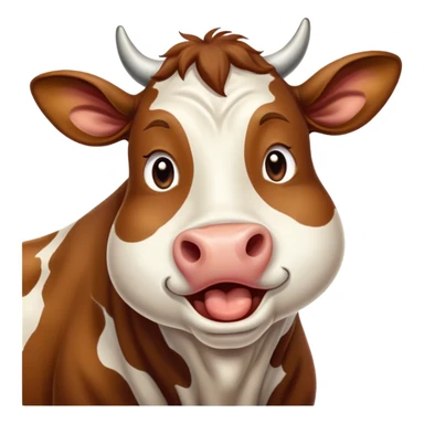 Cinematic Cute Yawning Brown and White Cow Portrait Emoji, Head tilted slightly with a dramatic, wide-open yawn, showcasing a smooth, patterned hide of brown and white, floppy ears slightly drooping, round brown eyes barely open in drowsy contentment, Simplified yet irresistibly adorable features, highly detailed, glowing with a soft, cozy glow, high shine, relaxed yet expressive, stylized with a touch of pastoral whimsy, bright and endearing, soft glowing outline, capturing the essence of a sleepy yet affectionate cow, so drowsy it feels like it could amble out of the screen and curl up for a nap! sticker