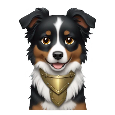 Small black australian shepherd dog with armor sticker