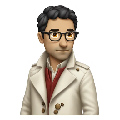 <excerpt>
A white man with real short Black hair, short mutton shops donning small red tinted sun glasses in a dirty white trench coat, is an alchemist.
</excerpt> sticker