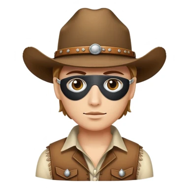 Person wearing a white eye patch and a cowboy hat sticker