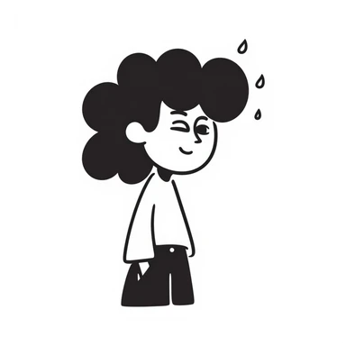 a person trying to focus, eyes crossed and sweat drops flying, playful doodle style sticker