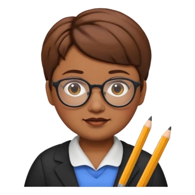 classic teacher emoji but fatter and with a brown pixie cut sticker