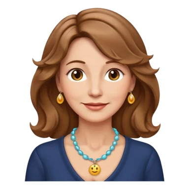 woman in her 50s, wavy light brown hair, wearing a necklace, gentle expression, emoji style sticker