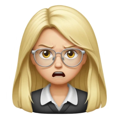 blonde girl with long hair, white glasses, angry sticker