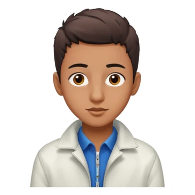 algerian teenage boy with very short gradient hair, brown eyes and long lashes, big nose and he is wear a white jacket sticker