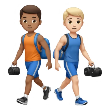 two boys walking, wearing gym clothes and carrying gym equipment, full body sticker