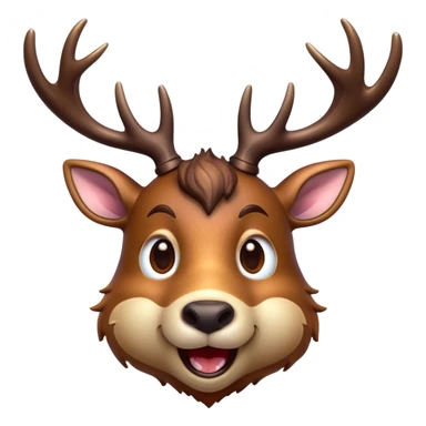 Cinematic Comical Deer Portrait Emoji, Head tilted dramatically with an exaggeratedly amused expression, featuring a sleek dappled Fur and whimsically contorted antlers, wide, expressive eyes filled with playful disbelief, Simplified yet hilariously expressive features, highly detailed, glowing with a slightly sassy glow, high shine, dramatic yet playful, stylized with an air of cheeky woodland mischief, bright and endearing, soft glowing outline, capturing the essence of a spirited and over-the-top deer, so meme-worthy it feels like it could side-eye its way into forest folklore instantly! sticker