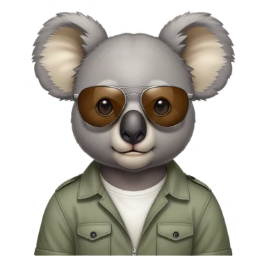anthropomorphised koala, head and shoulders, casual clothing, dark sunglasses, fierce expression sticker