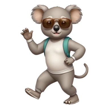 friendly anthropomorphised koala in casual clothing, wearing dark sunglasses, jogging upright in relaxed pose sticker