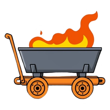 cartoonish wagon filled with molten steel, bright and shiny sticker