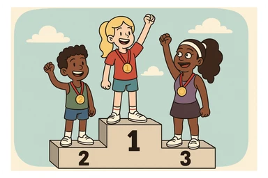 winners podium girl yellow hair Olympic Gold Medal a boy brown skin black Classic Curl hair Olympic Gold Medal Serena Williams Olympic Gold Medal  sticker