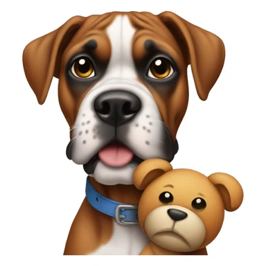 boxer dog holding a teddy sticker