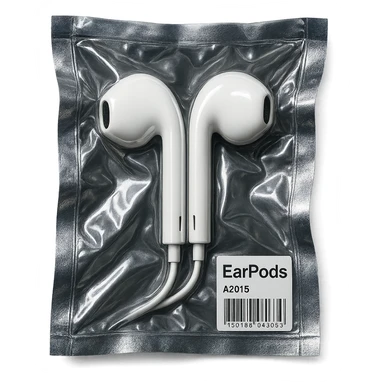 white EarPods viewed from above, glossy and puffy sticker